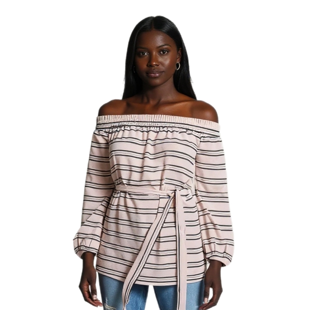 Forever 21 Striped Off-the-Shoulder Tunic Blouse